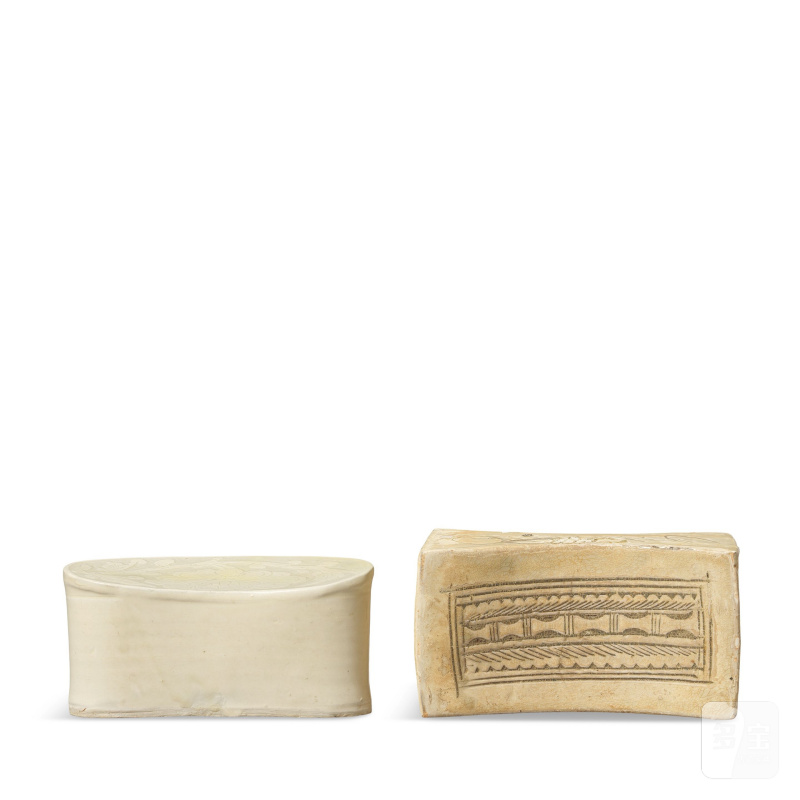 北宋 白釉劃花枕及銀錠式刻花枕 | A SLIP-DECORATED SGRAFFIATO PEONY PILLOW AND AN INCISED LINEAR DESIGN PILLOW - 图4